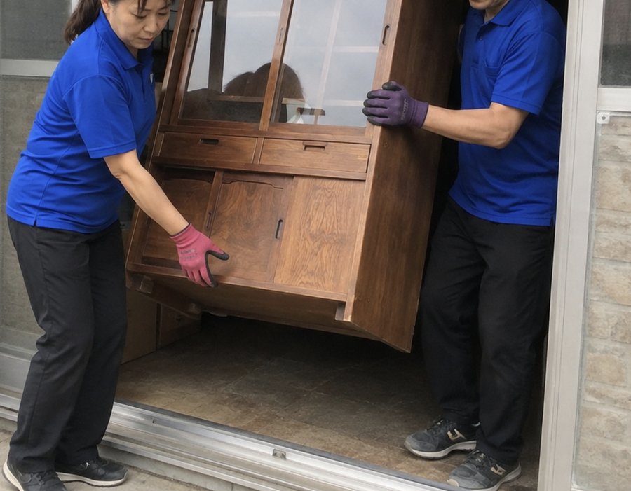 羽島市で大型家具を搬出するオリジンサービスのスタッフ